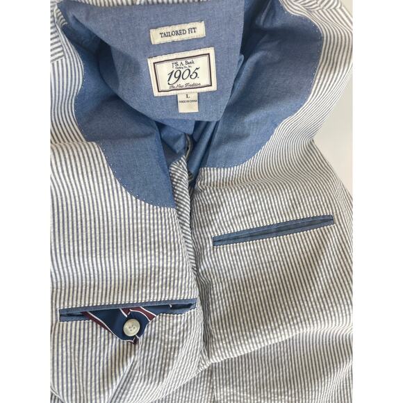 JOS A BANKS 1905 SEERSUCKER BLAZER LIGHTWEIGHT SZ L GRAY/WHITE TAILORED FIT - Picture 7 of 16